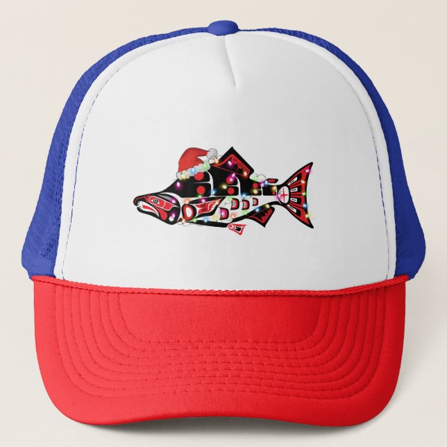Gorra De Camionero Animal espiritual Haida Salmon con luces Navidades (Anverso)