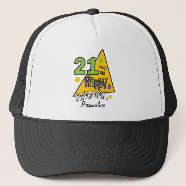 Gorra De Camionero Animal Fiesta de 21 años | 21 Nacimiento Nombre de (Anverso)