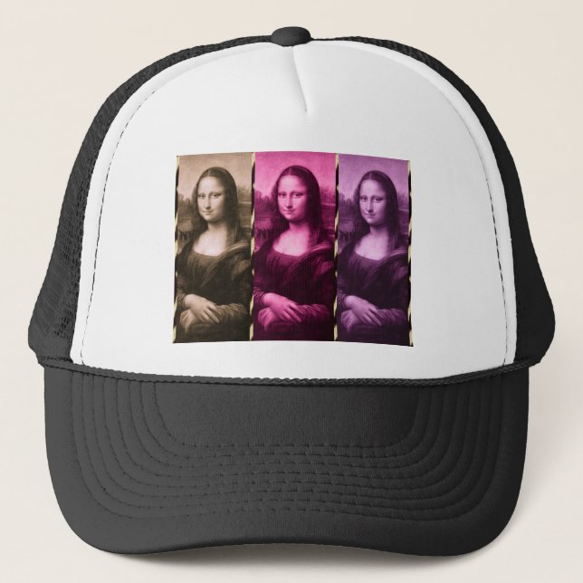 Gorra De Camionero Animal Mona Lisa Imprimir Chocolate Púrpura Rosa (Anverso)