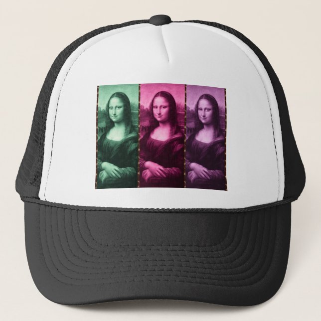 Gorra De Camionero Animal Mona Lisa Imprimir púrpura rosa verde (Anverso)