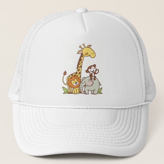 Gorra De Camionero Animales de Personalizado lindo - jirafa, león y m (Anverso)