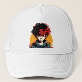 Gorra De Camionero Anime Boy: Ilustracion de pelo rojo y negro