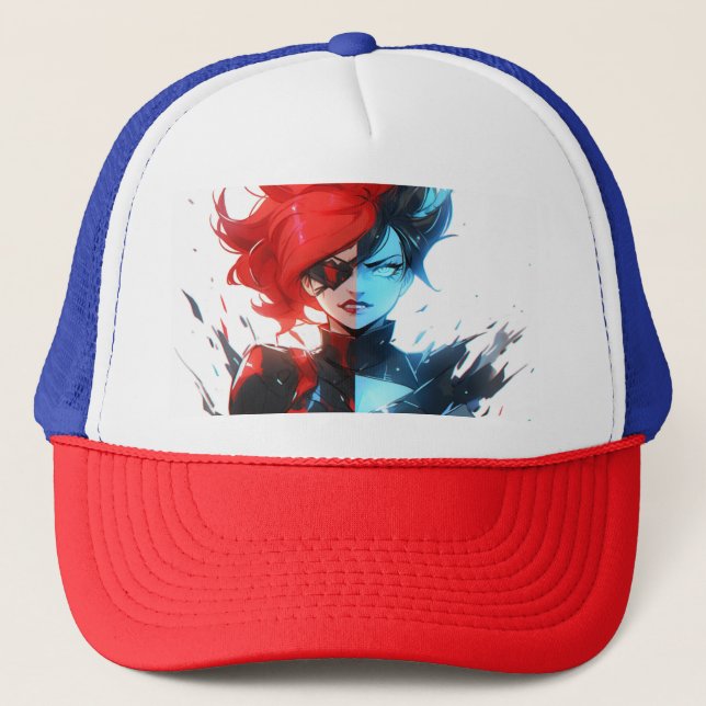 Gorra De Camionero Anime Chica de historietas de hielo de color azul  (Anverso)