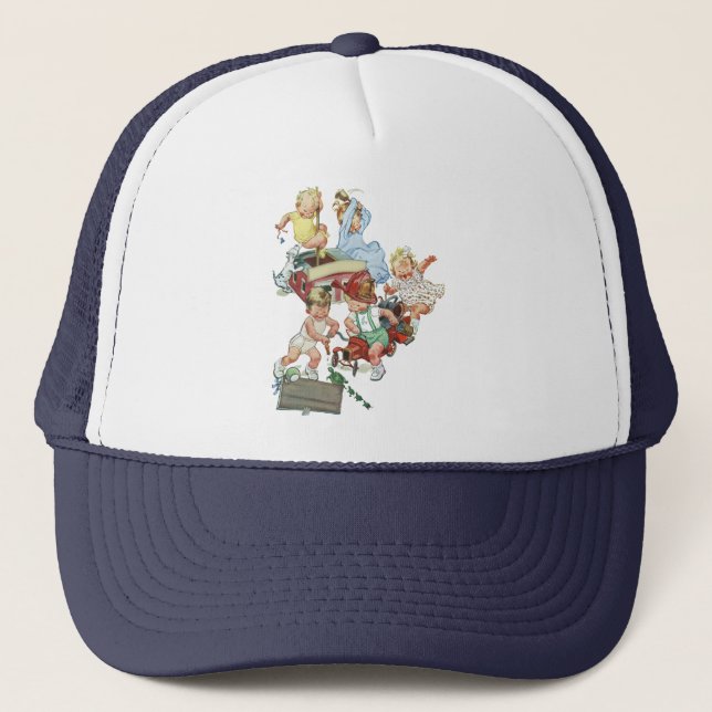 Gorra De Camionero Antiguo Jugando con Camiones de Bomberos (Anverso)