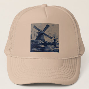 Gorra De Camionero Antiguo mosaico azul Delft - molinos de viento a o