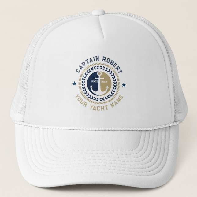 Gorra De Camionero Anuncio de barco azul y dorado (Anverso)