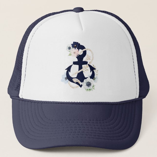 Gorra De Camionero Anuncio náutico floral azul oscuro (Anverso)