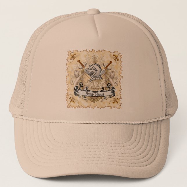 Gorra De Camionero Apellido de la familia Crest Sepia Knight Shield g (Anverso)