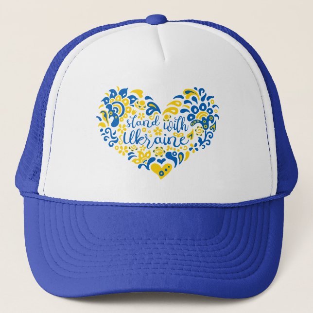 Gorra De Camionero Apoyar a Ucrania con letras y corazón (Anverso)