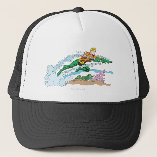 Gorra De Camionero Aquaman salta sobre Coral (Anverso)