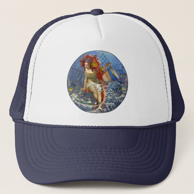 Gorra De Camionero Aquarius Mermaid Arte Gótico Azul (Anverso)
