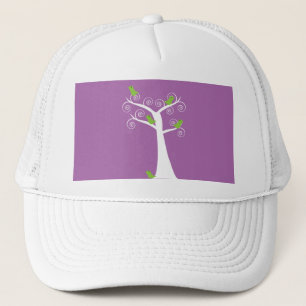 Gorra De Camionero Árbol Blanco Caprichoso y Arte de Pájaros Verdes