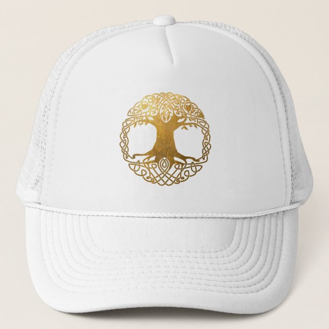 Gorra De Camionero Árbol celta dorado de la vida (Anverso)