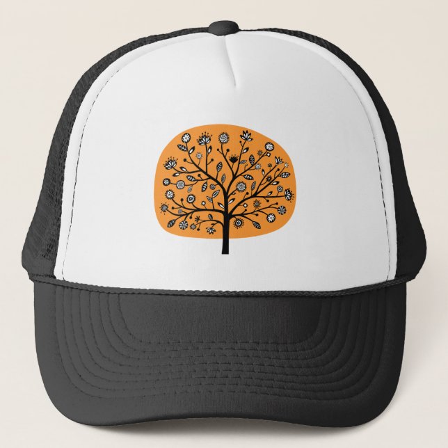 Gorra De Camionero Árbol de flores estilizado - Naranja ligero (Anverso)