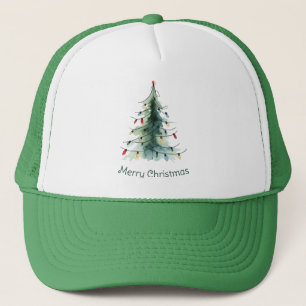 Gorra De Camionero Árbol de navidad de color de agua minimalista