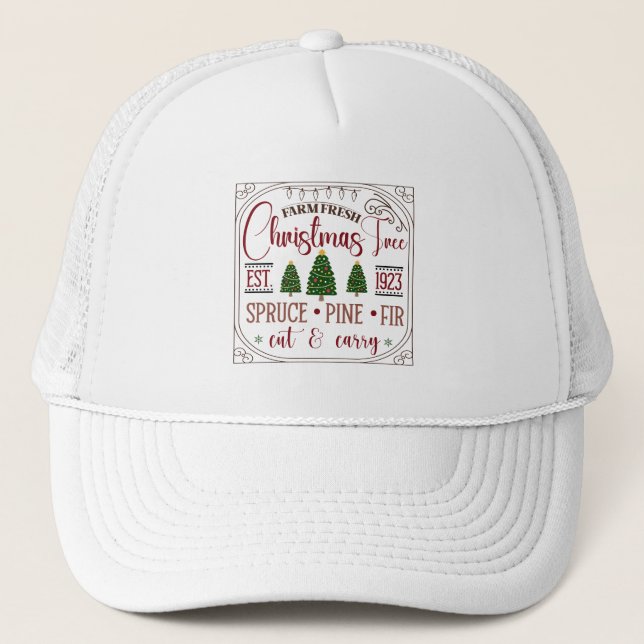 Gorra De Camionero árbol de Navidad fresco de granja festiva (Anverso)