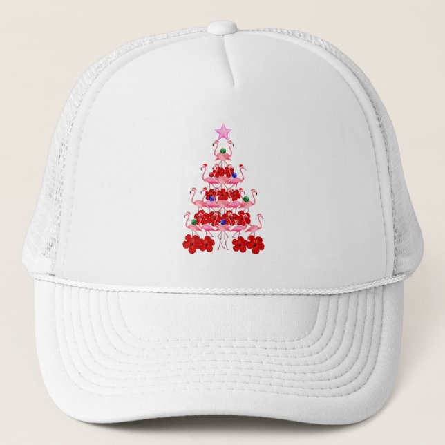 Gorra De Camionero Árbol de Navidad Rosa Flamingo (Anverso)