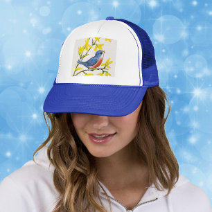 Gorra De Camionero Árbol de pájaro azul cantando lindo