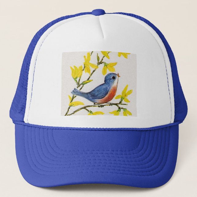 Gorra De Camionero Árbol de pájaros azules canto (Anverso)