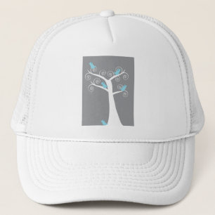 Gorra De Camionero Árbol en espiral blanco caprichoso con pájaros azu