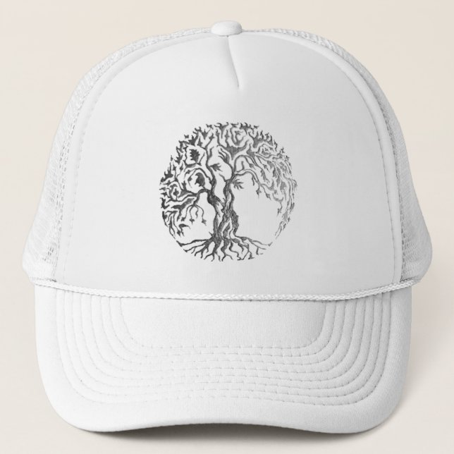Gorra De Camionero Árbol Mehndi de la vida (Henna) (Plata) (Anverso)