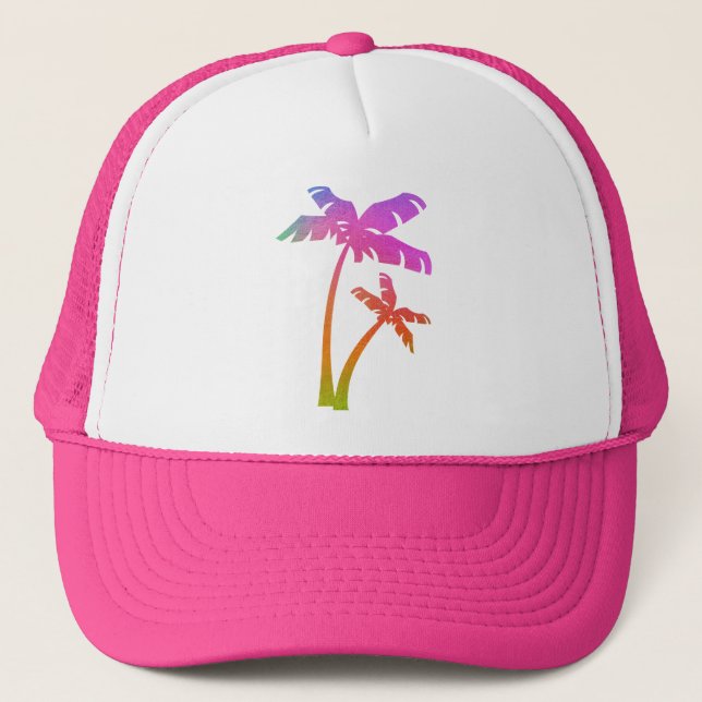Gorra De Camionero Árbol tropical de palma arcoiris (Anverso)