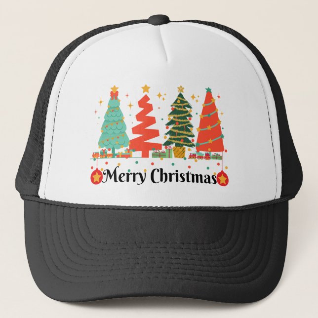 Gorra De Camionero Árboles de Navidad Feliz Navidad (Anverso)