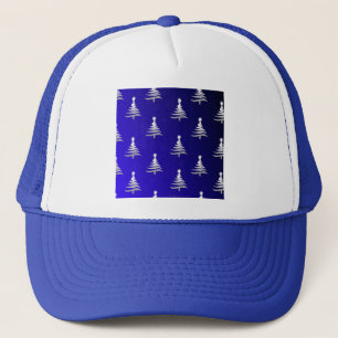 Gorra De Camionero Árboles de Navidad Plateados sobre Azul Cobalto