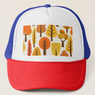 Gorra De Camionero Árboles otoñales, patrón sin costuras.