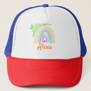 Gorra De Camionero Arcoíris colorido boho floral acuarela agregar nom