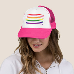 Gorra De Camionero Arcoíris Colorido de Rayas Finas Rosa Caliente
