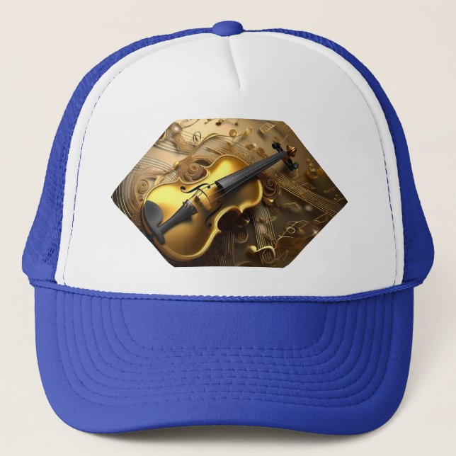 Gorra De Camionero Armonía Dorada: Violin vintage en notas brillantes (Anverso)