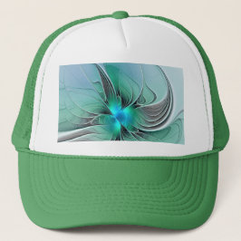 Gorra De Camionero Arte abstracto moderno fractal con azul