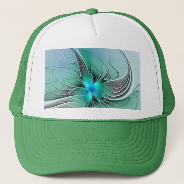 Gorra De Camionero Arte abstracto moderno fractal con azul (Anverso)