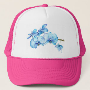 Gorra De Camionero Arte Botánico de la Orquídea Azul