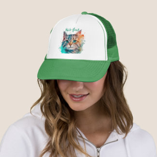 Gorra De Camionero Arte de Acuarela Gato Purr-fecto