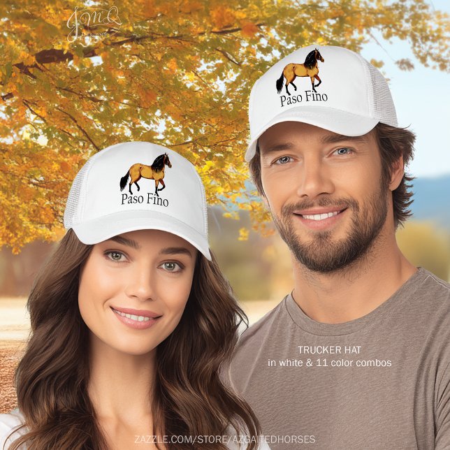 Gorra De Camionero Arte de Buckskin Paso Fino Horse (Bold Paso Fino buckskin horse art with text design 🐎)