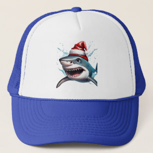 Gorra De Camionero Arte de dibujos animados de tiburón de Navidad Jaw