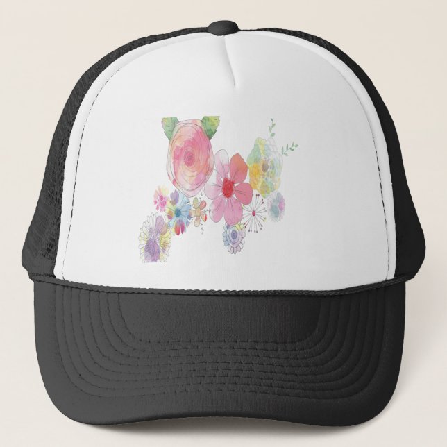 Gorra De Camionero Arte de flores acuáticas (Anverso)