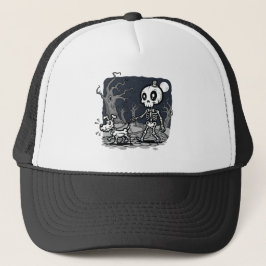 Gorra De Camionero Arte de Halloween de perro caminando esqueleto