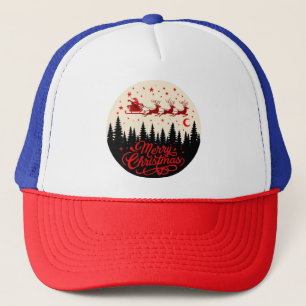 Gorra De Camionero Arte de la escena navideña de Santa Claus Sleigh M