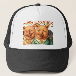 Gorra De Camionero Arte de la postal del vintage de los cerdos de las