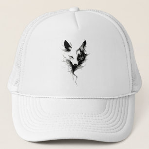 Gorra De Camionero Arte de lobo blanco elegante en tinta negra
