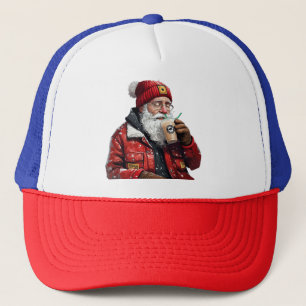 Gorra De Camionero Arte de Navidades de café helado de Guay Santa