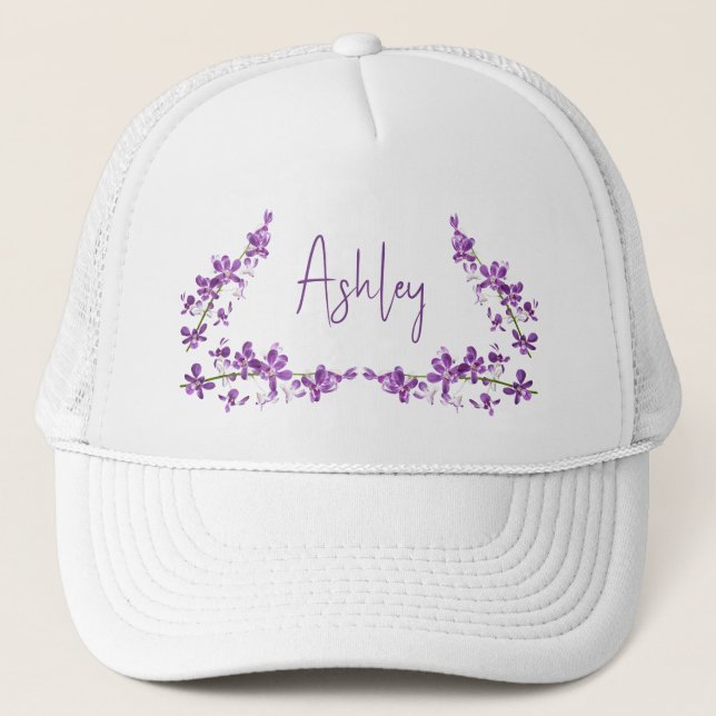 Gorra De Camionero Arte de orquídeas dendrobium púrpura personalizado
