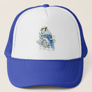 Gorra De Camionero Arte de País de Arándanos Pájaro Azulejo Acuarela