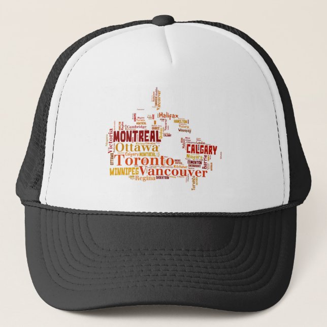 Gorra De Camionero Arte de palabras de ciudades de Canadá (Anverso)