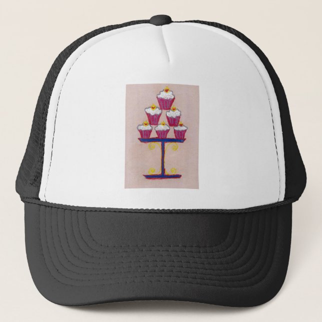 Gorra De Camionero Arte de pasteles con fondo de cerezo y rosa (Anverso)