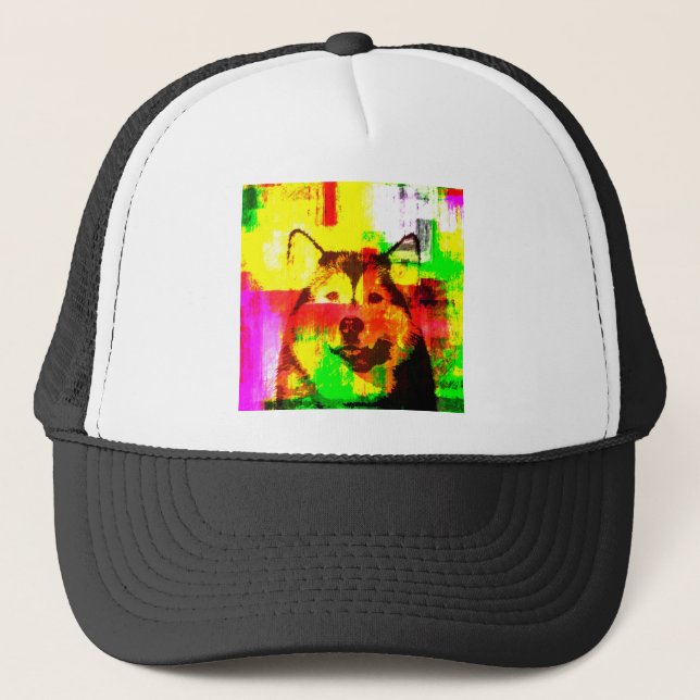 Gorra De Camionero Arte de perros Husky Siberiano (Anverso)