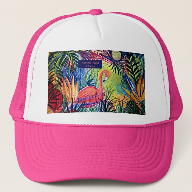 Gorra De Camionero Arte del flamenco de la isla de Sanibel (Anverso)